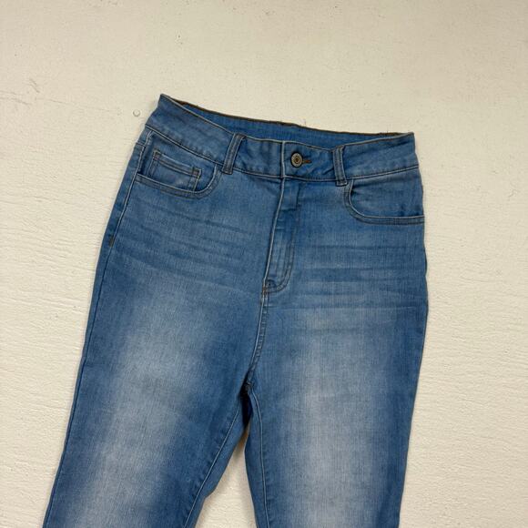 Rhinestone Fringe High Rise Flare Jeans Small Stretch Denim Blue - Picture 2 of 6